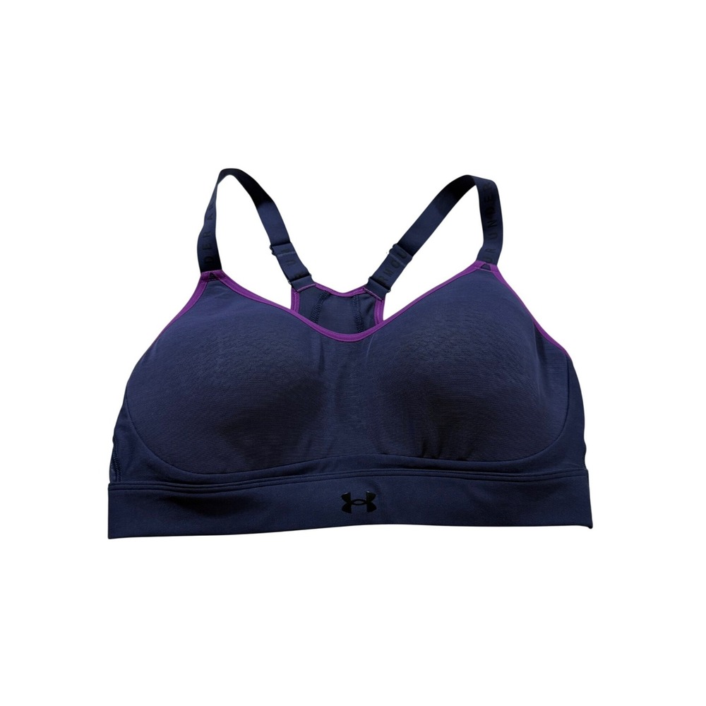 Under Armour Sports Bra L Navy Blue Purple Racerback Workout Yoga Gym Running